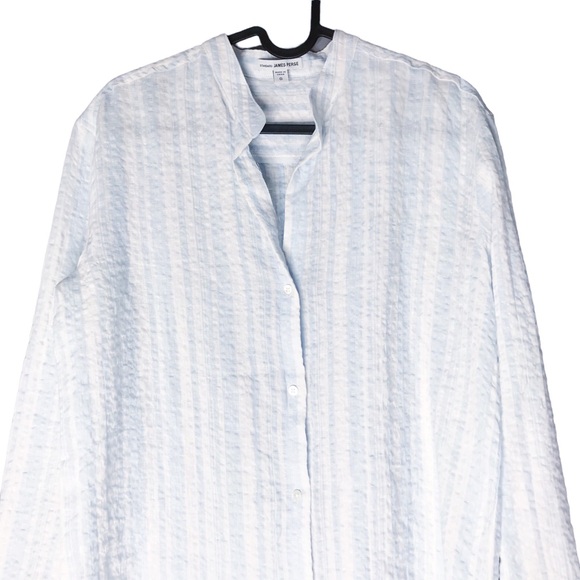 Small Oversized 100% Linen Standard James Perse Blouse Shirt Button Up Stripes - Picture 4 of 14
